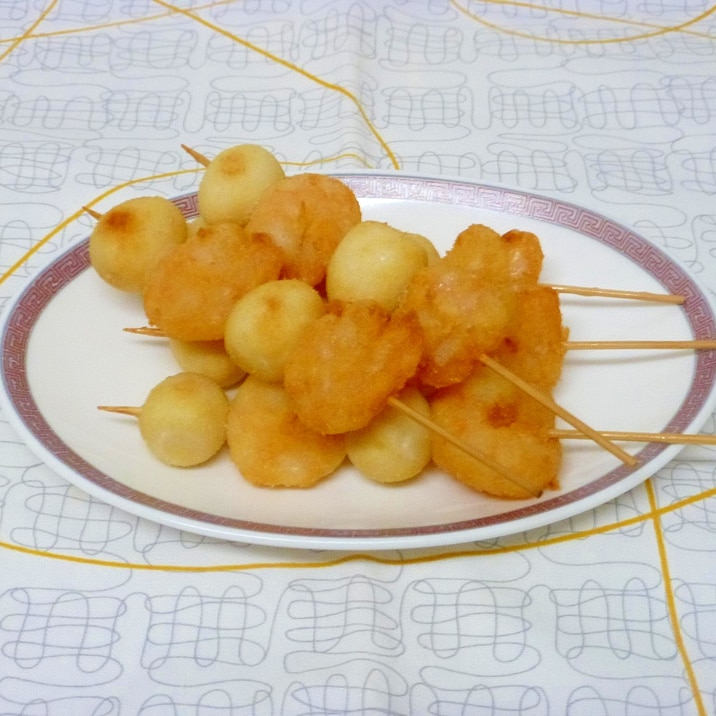 うずらの卵とエビの串揚げ